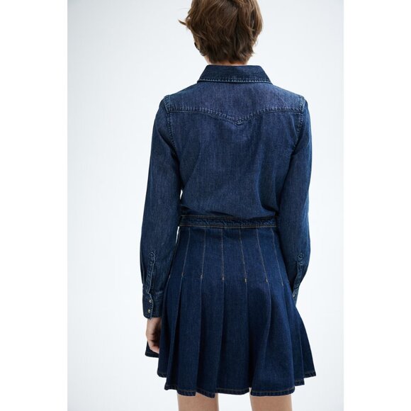 H&M Pleated Denim Skirt Dark Wash NWT - Picture 3 of 7